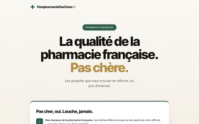 Page d'accueil de parapharmaciepaschere.fr